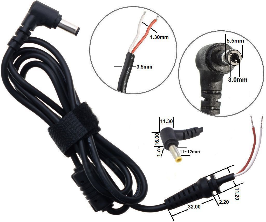 Conector Jack Acodado 5.5x3mm con Cable-pasacable